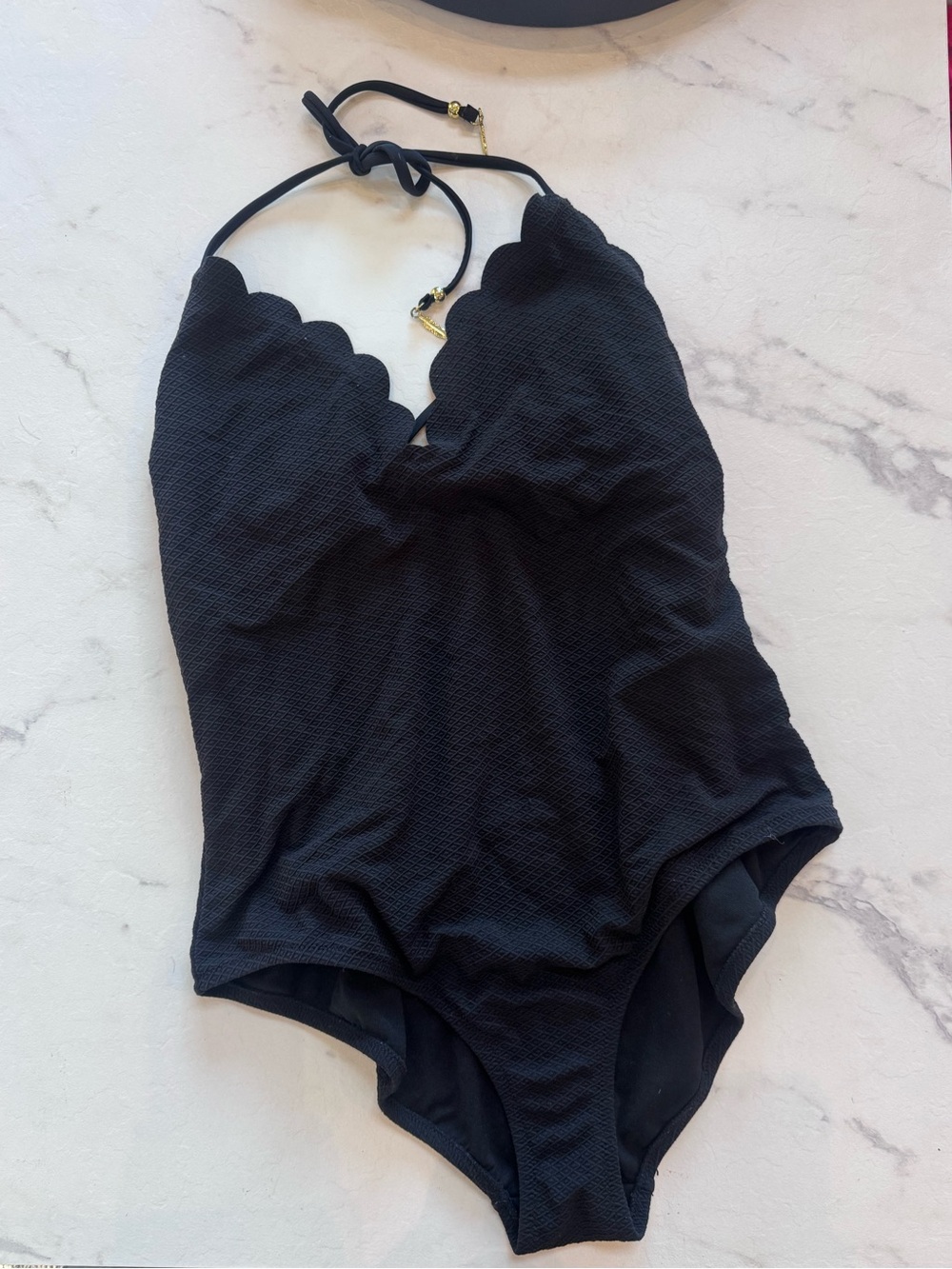 Black Scalloped Swimsuit Jessica Simpson Flattering Under the Sea gold XL NICE
